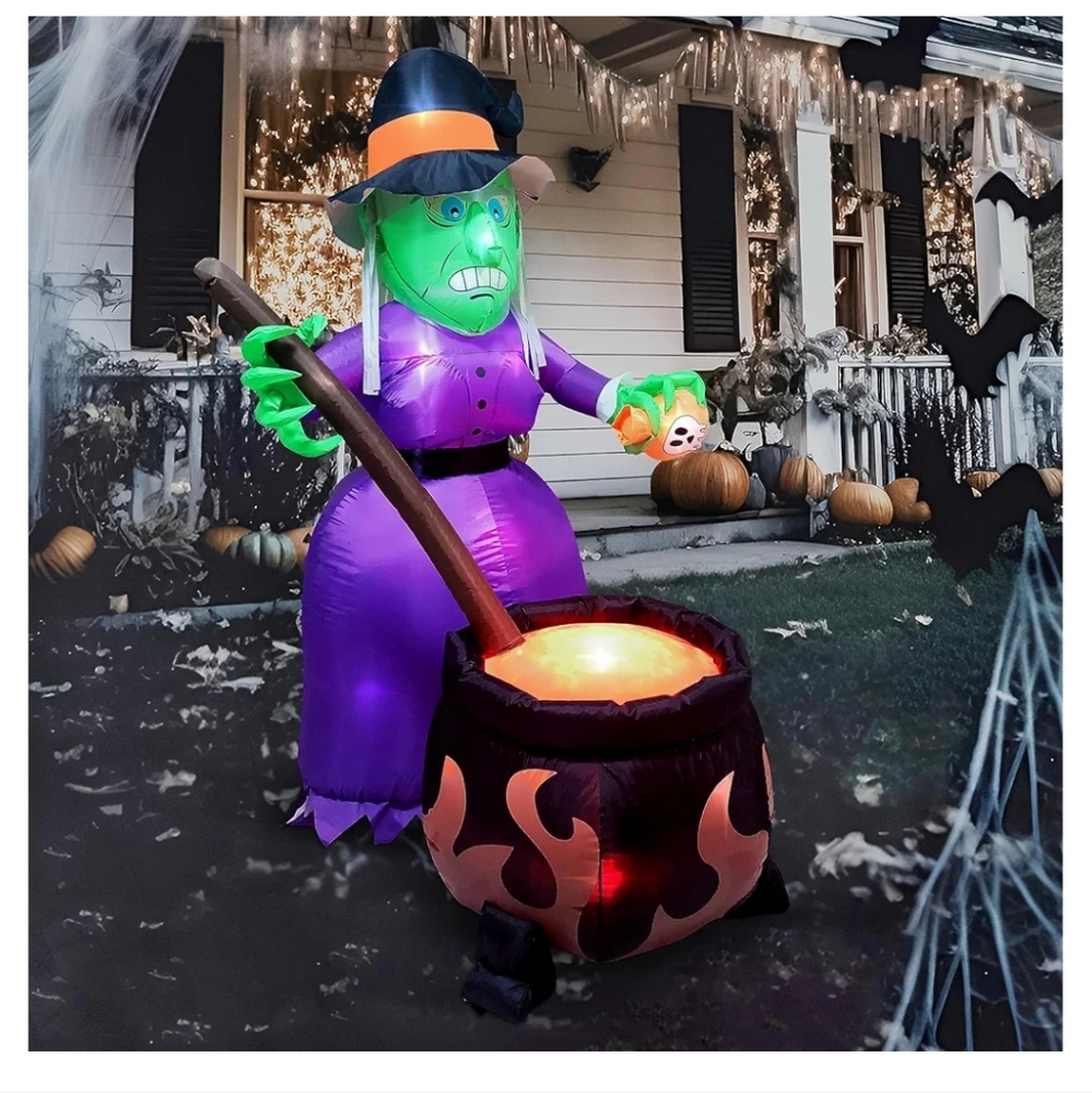 6ft. Inflatable Witch with Cauldron - Purple and Black